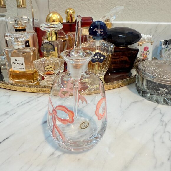 Vintage Hungarian Perfume Bottle with Glass Dauber and Pink Bows - Picture 3 of 13